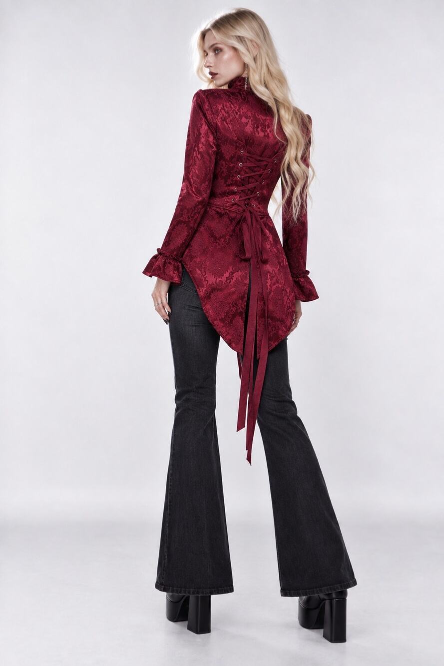 NWT Orchid Bloom Red Brocade Victorian Tailed Jacket Steampunk Sz 10 MSRP $110